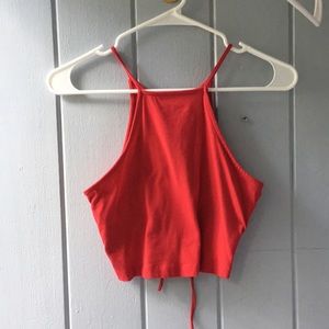Red lace up halter crop top Charlotte Russe